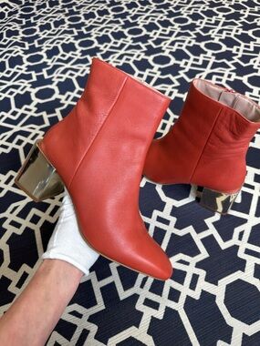 Anthro Musse Anthropologie Leather Ankle Boots Metallic Heel Size 39/9 Spain